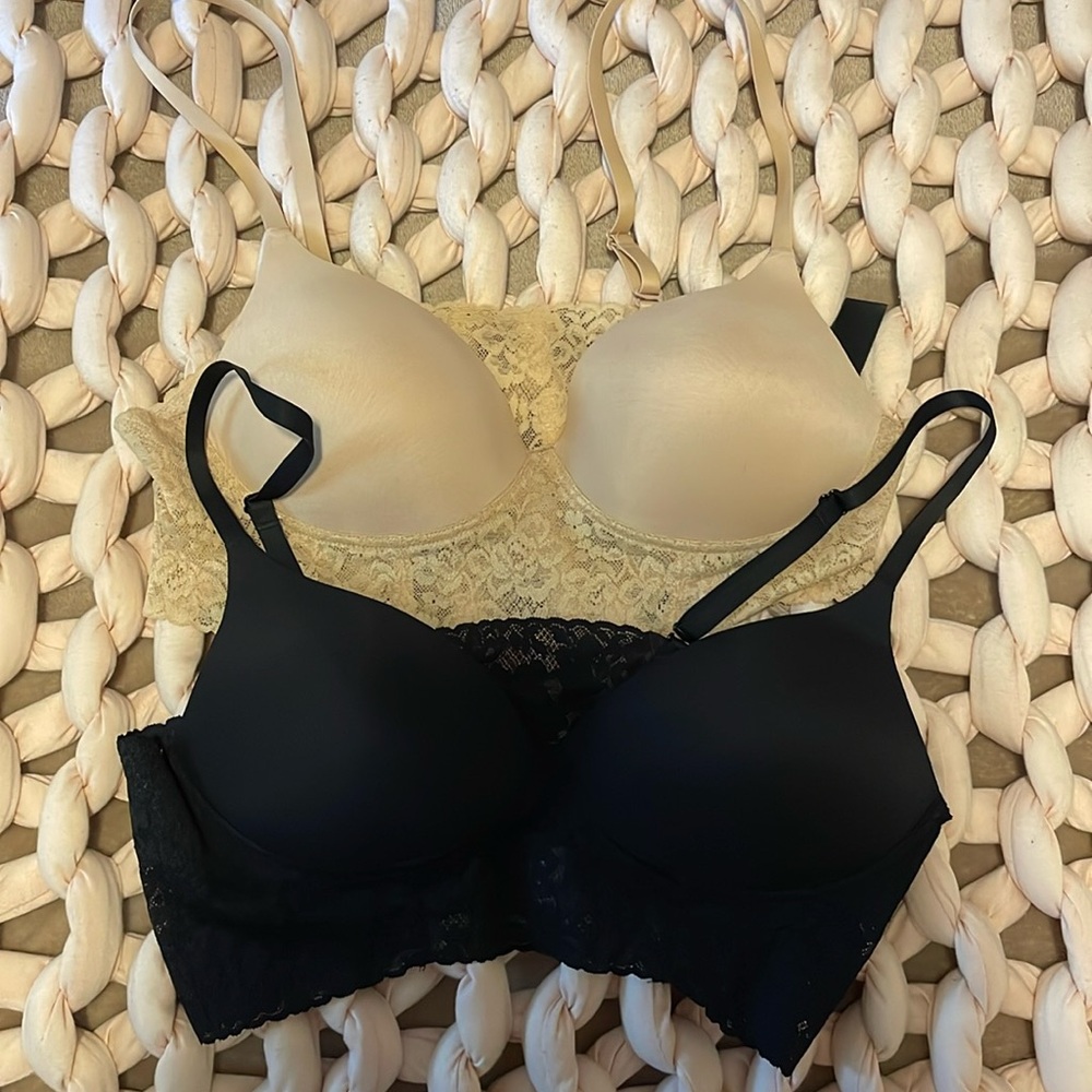 Lot of two Understance brand wireless bralettes, 36A. 1 black, 1 beige